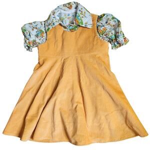 Vintage 70s Corduroy Jump Dress Yellow Cute Toddler 24 Mo 2 T Retro